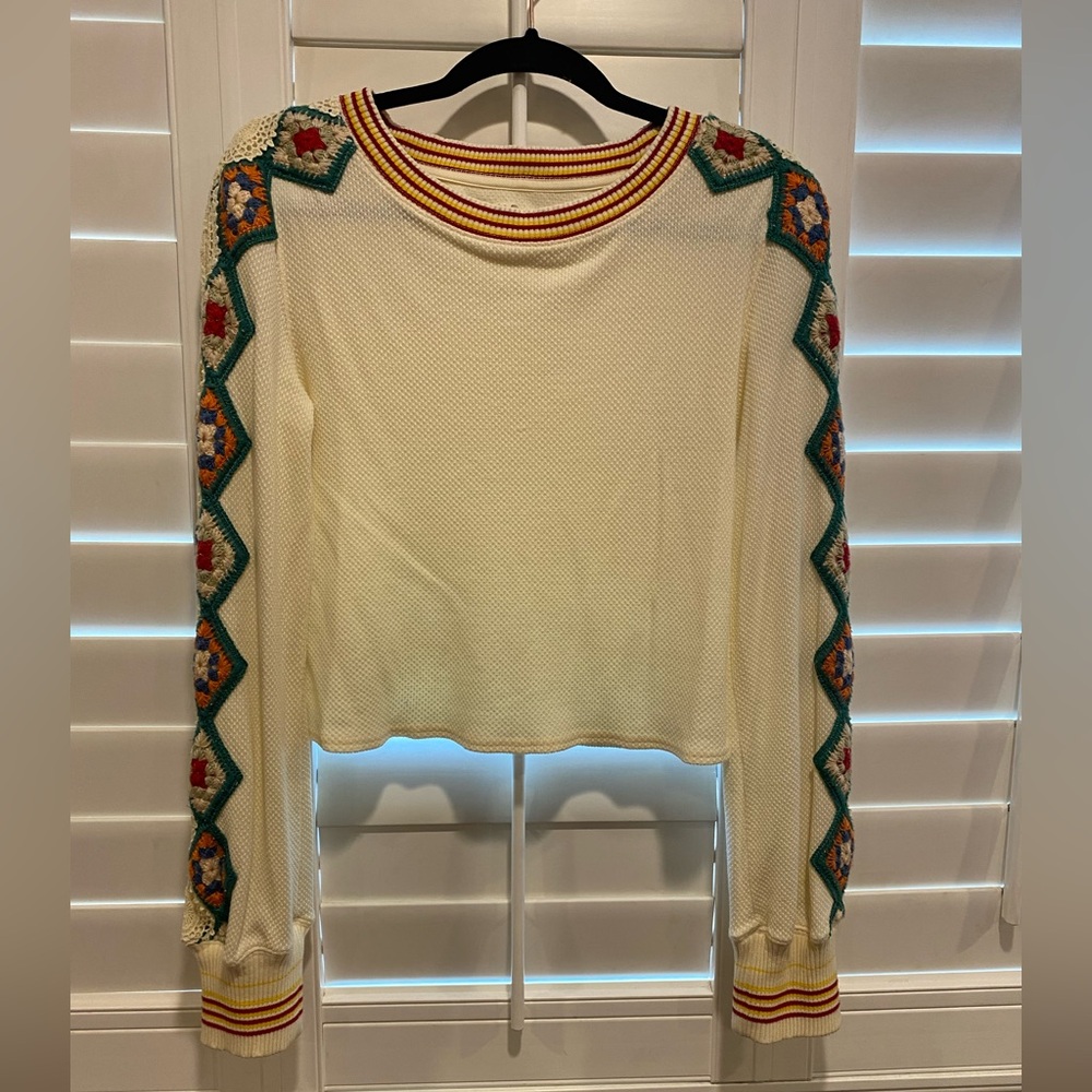 We the Free crochet trim crop thermal top